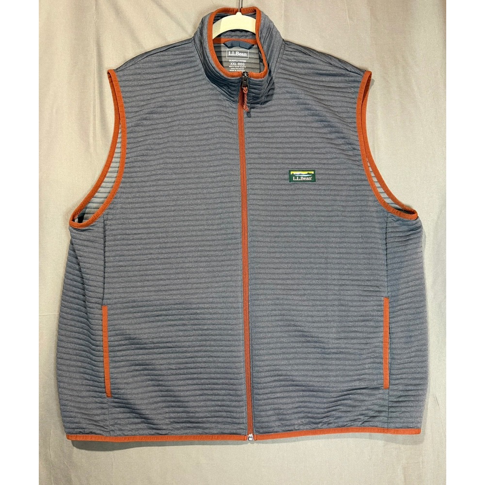 LL Bean Mens Airlight Knit Vest Gray Orange Full Zip Textured XXL Preppy